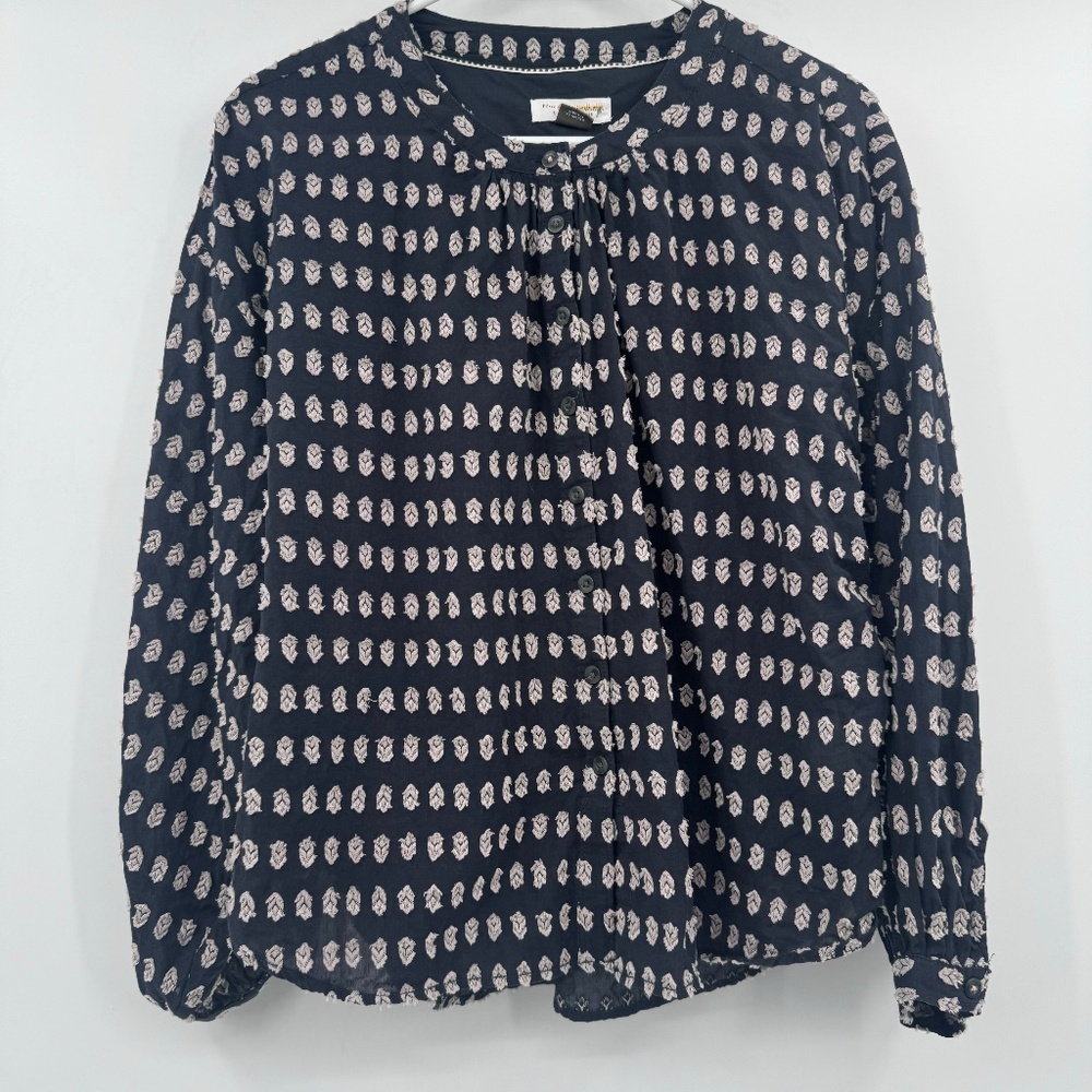 Pilcro and The Letterpress Top Women Large Petite Blue Embroidered Peasant Boho